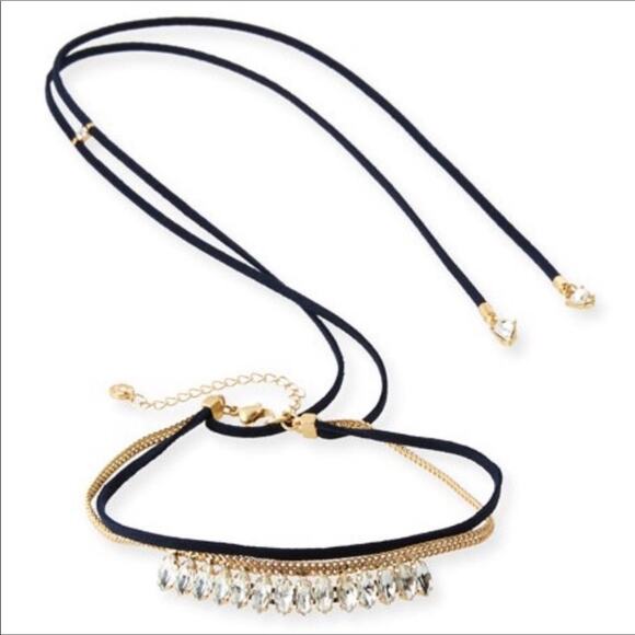 Lydell NYC NWT Crystal Choker Gold Tone with Adjustable Suede Ties - Picture 1 of 5